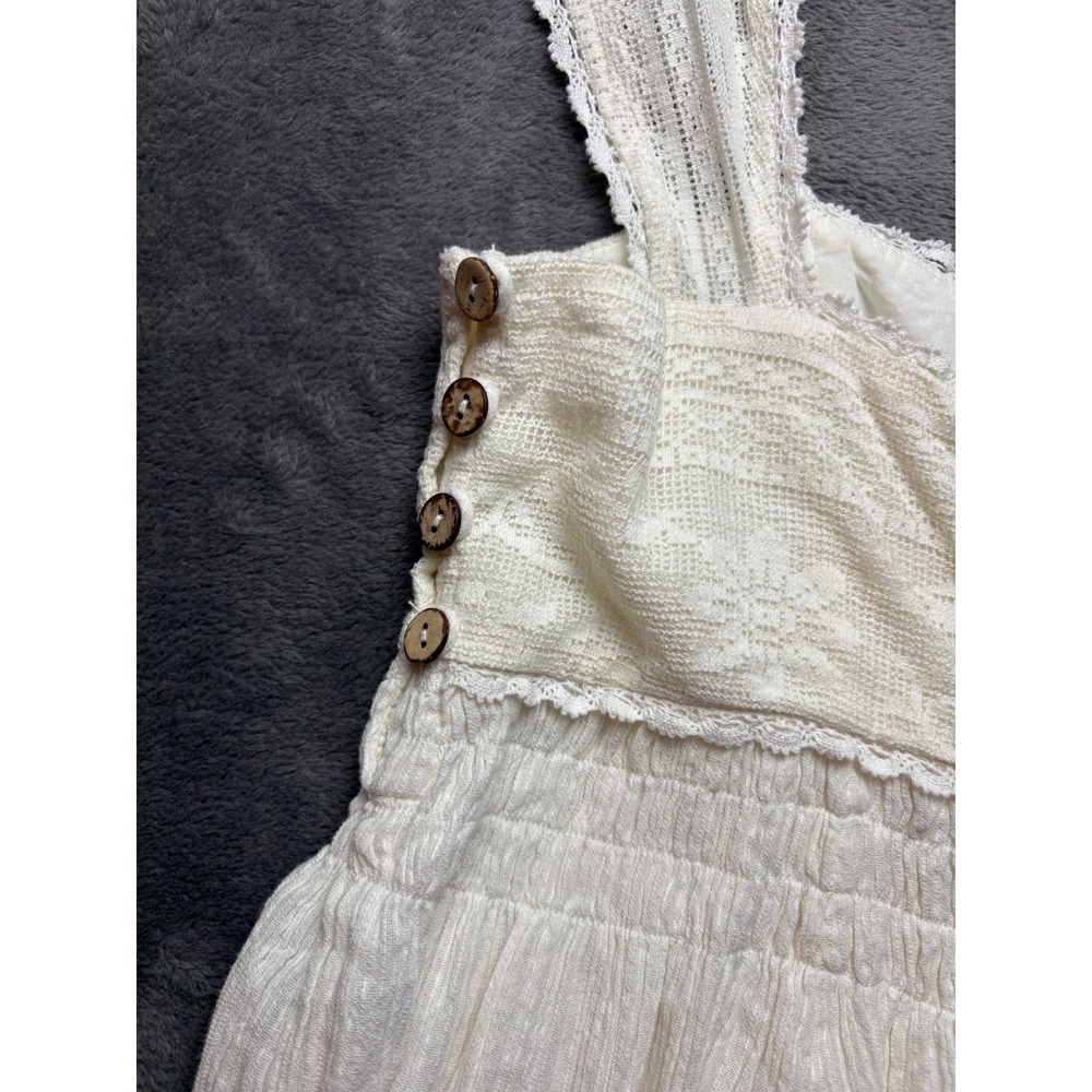 Free People Dress Womens L Large White Lace Smocked Side Button Boho Hippie - Picture 4 of 12